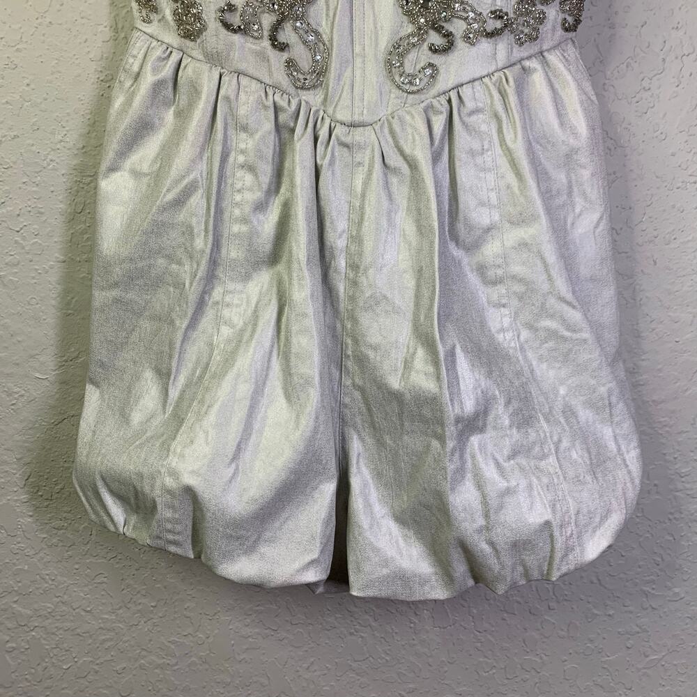 FREE PEOPLE Romper Janelle Bubble Style Size 4 Metallic Silver Hidden Side Zip - Picture 6 of 16